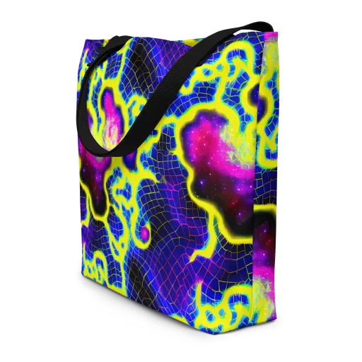 Neon Galaxy Grid on a Large Tote Bag W/ Pocket