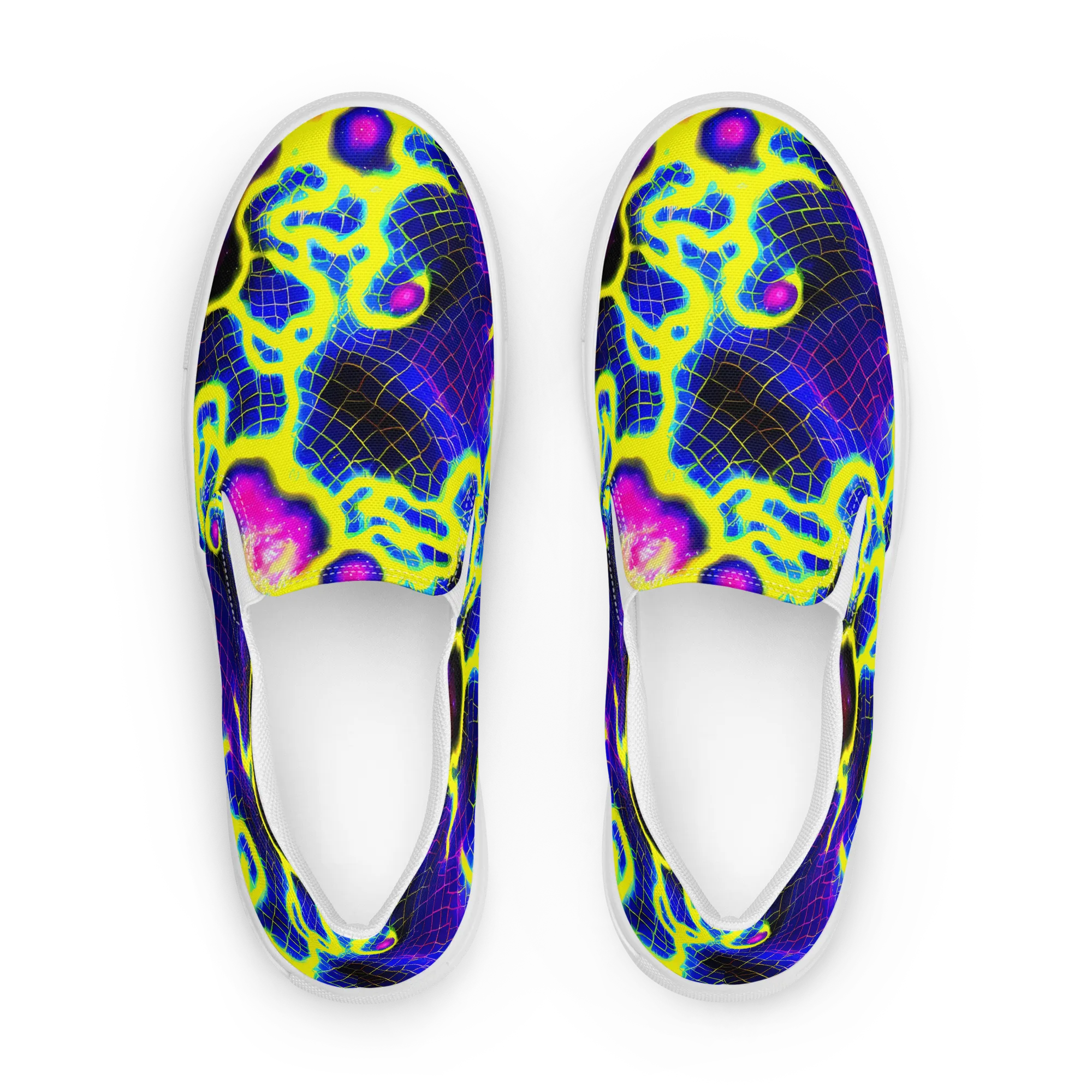 Neon Galaxy Grid on Women's Slip-On Canvas Shoes — Front