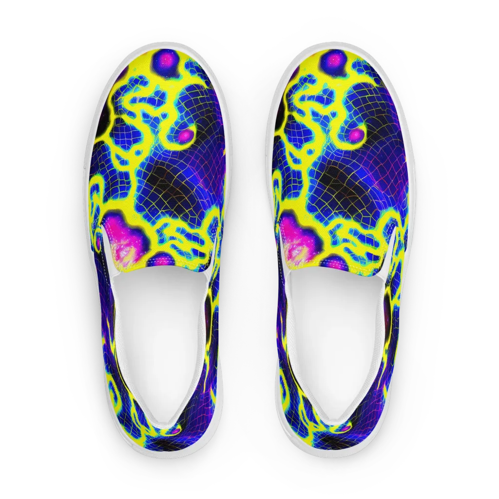 Neon Galaxy Grid on Women's Slip-On Canvas Shoes — Front