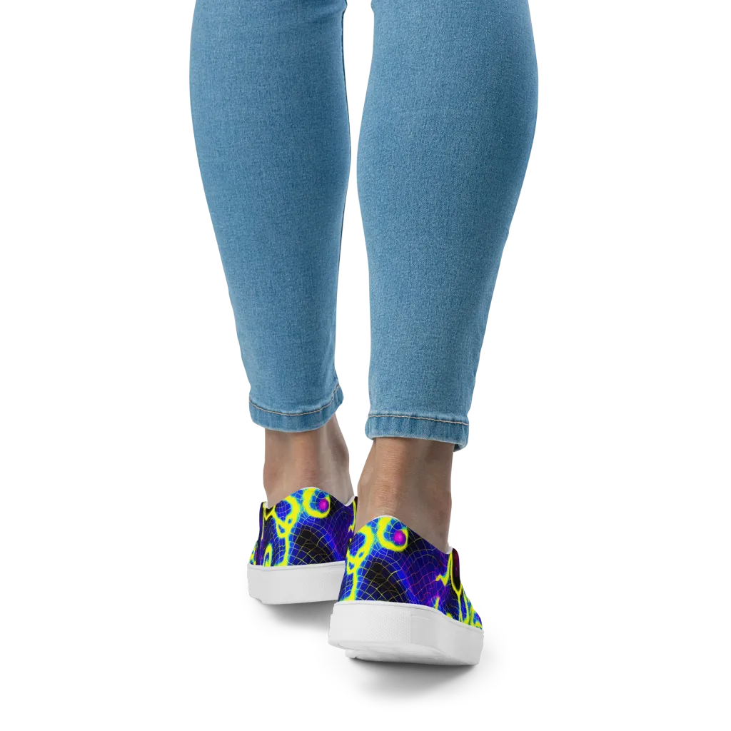 Neon Galaxy Grid on Women's Slip-On Canvas Shoes — Back
