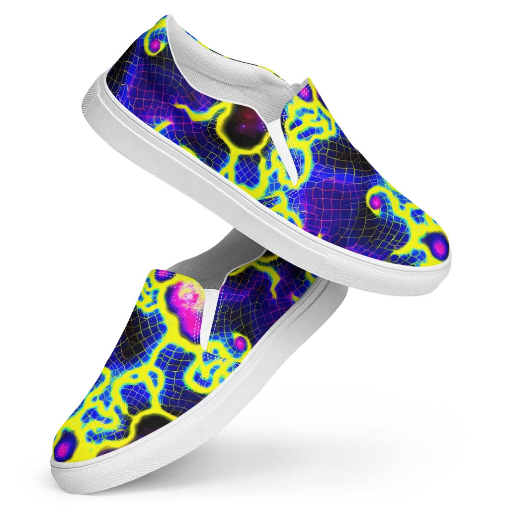 Neon Galaxy Grid on Women's Slip-On Canvas Shoes — Front