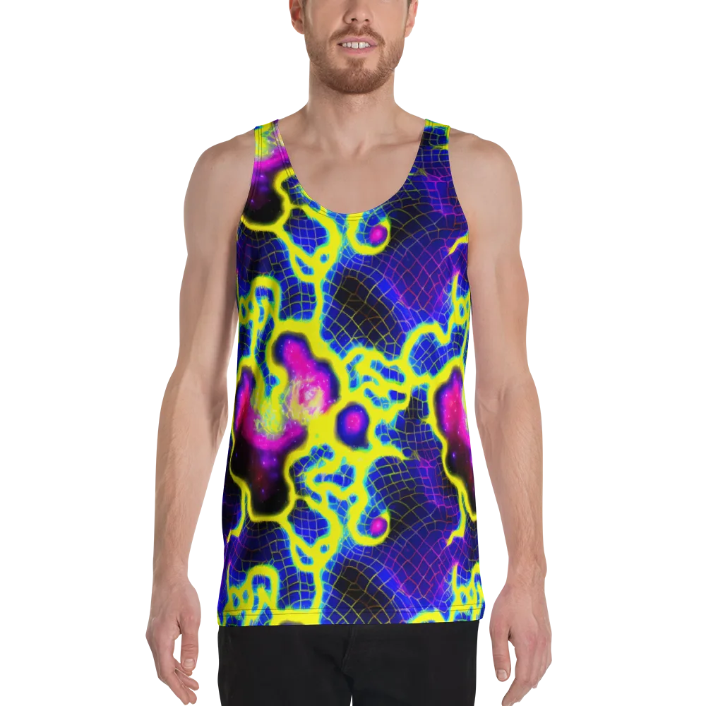 Neon Galaxy Grid on Men's Tank Top — Front