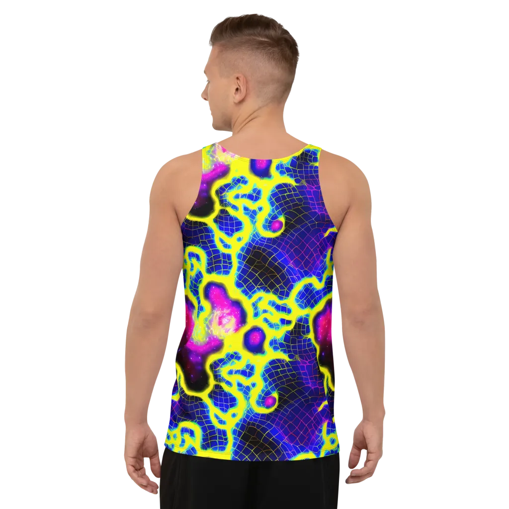 Neon Galaxy Grid on Men's Tank Top — Back