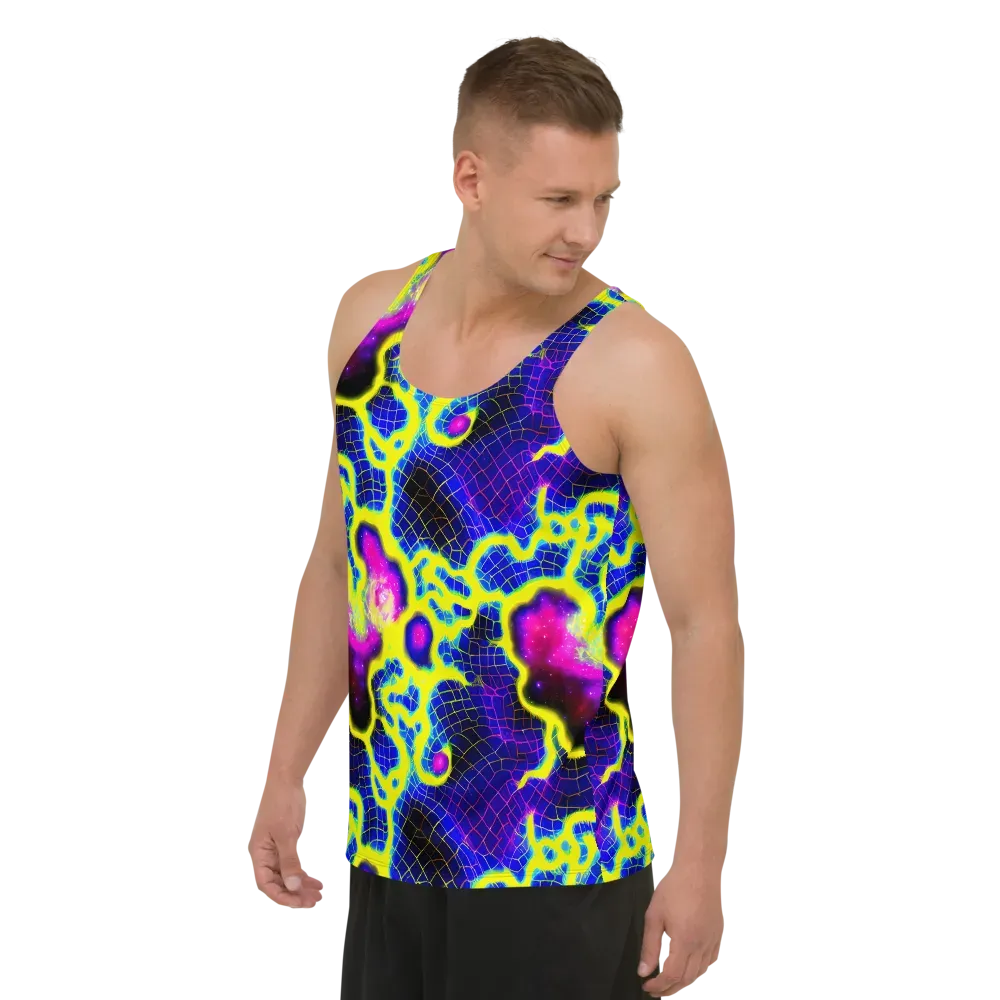Neon Galaxy Grid on Men's Tank Top — Left Front