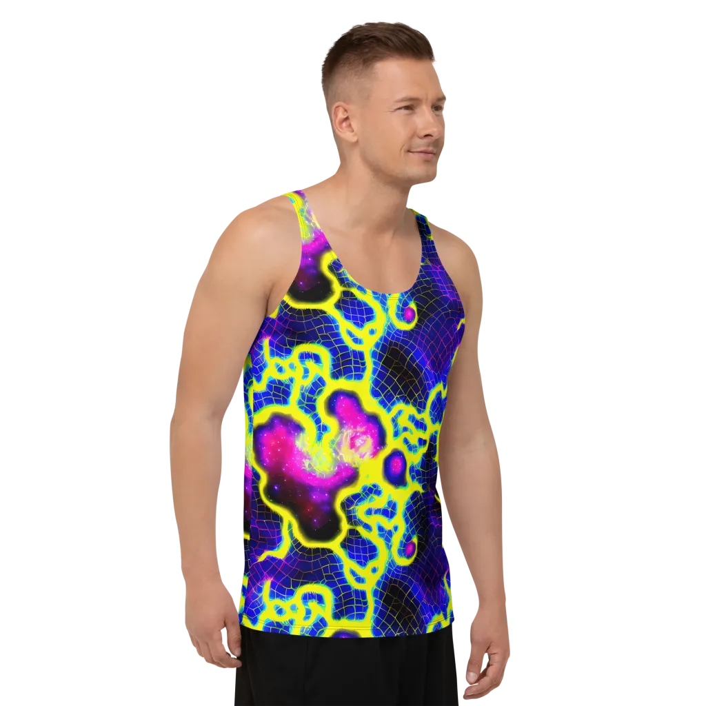 Neon Galaxy Grid on Men's Tank Top — Right Front