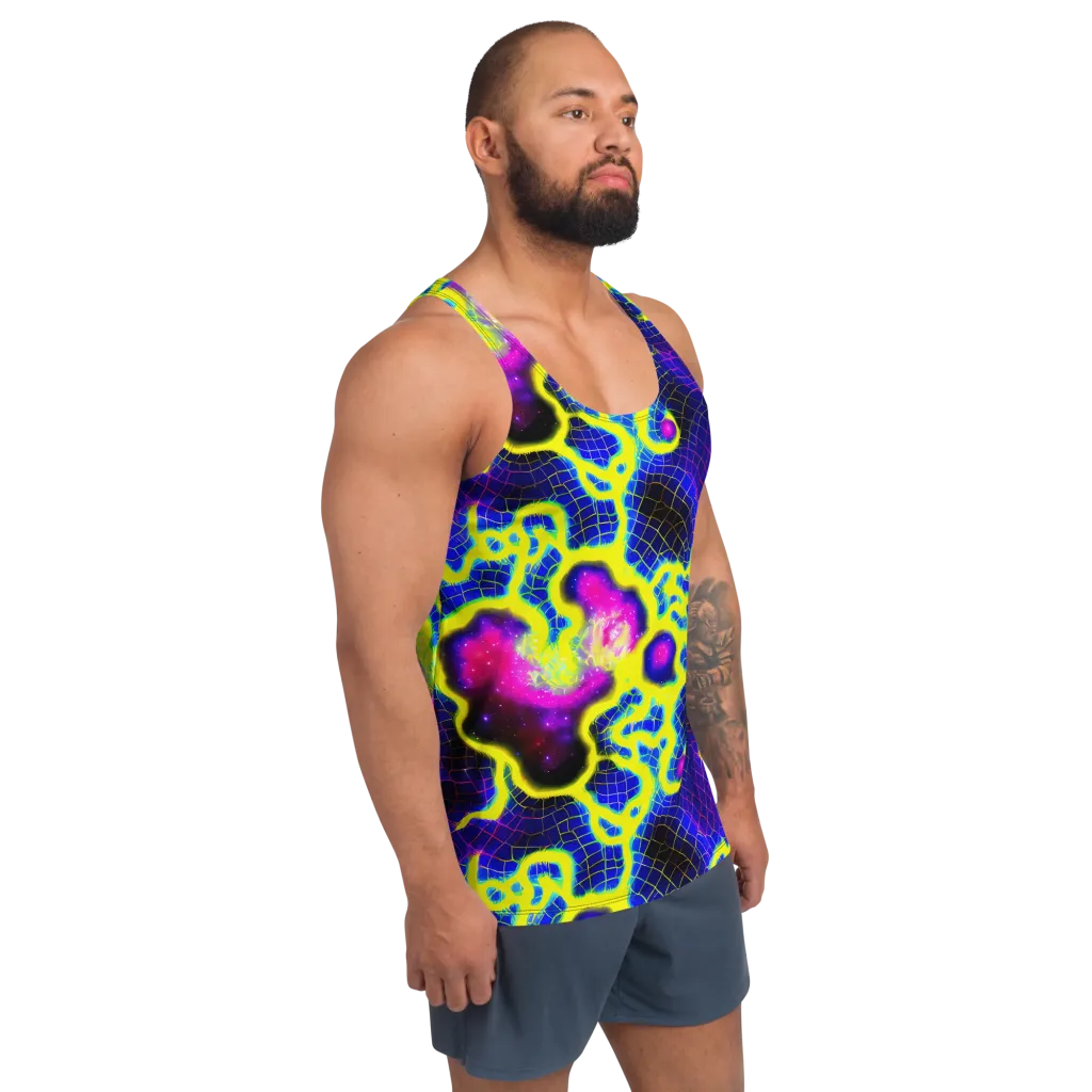 Neon Galaxy Grid on Men's Tank Top — Right Front