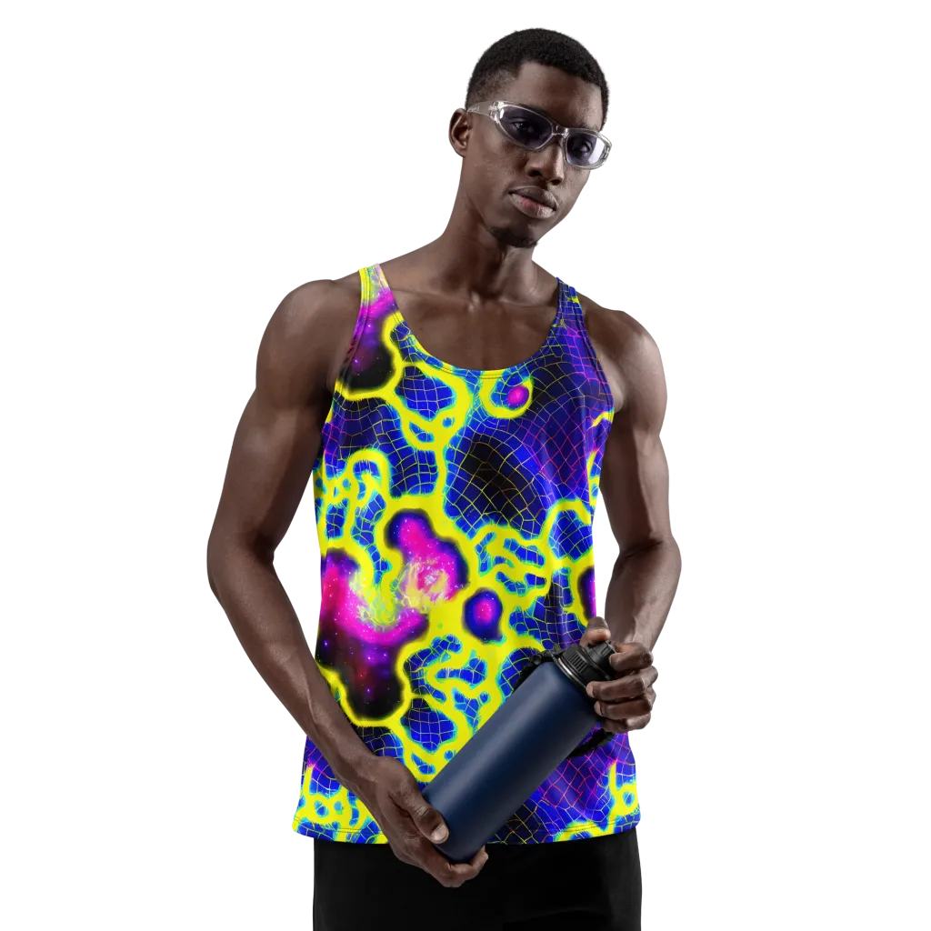 Neon Galaxy Grid on Men's Tank Top — Front