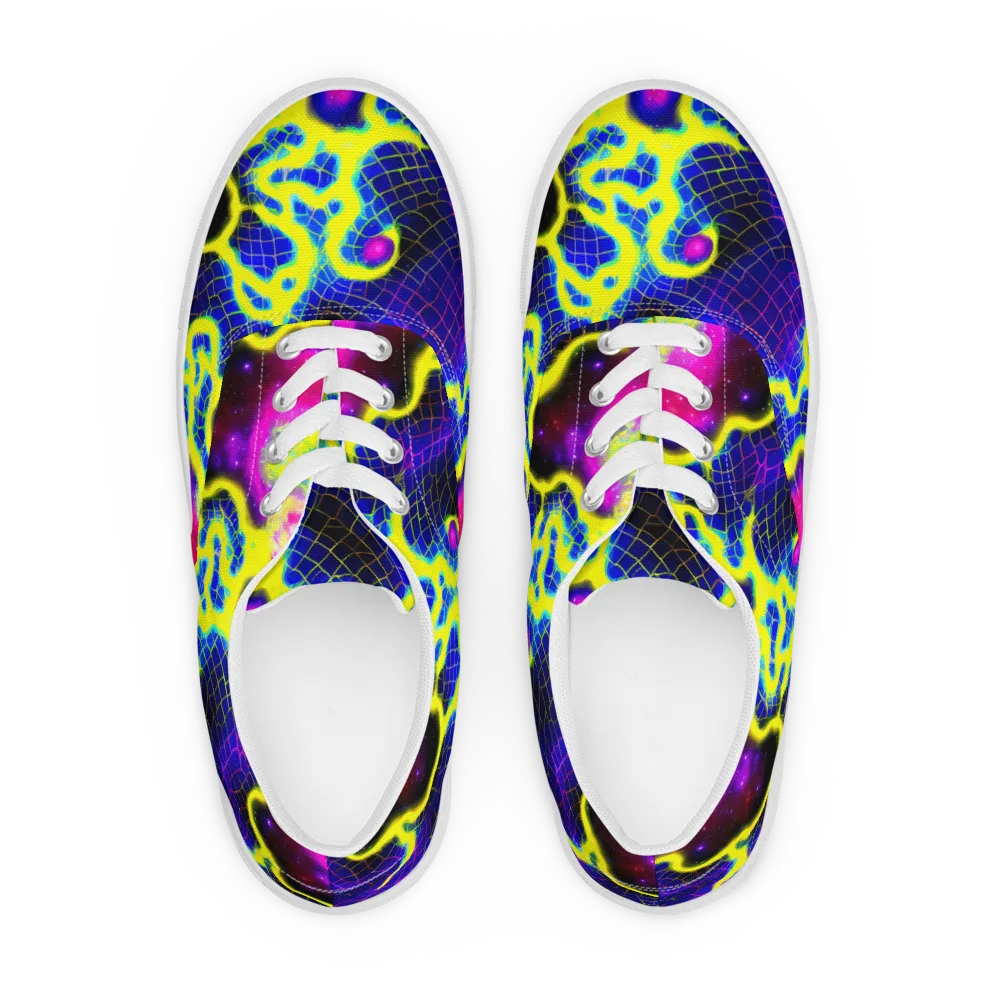 Neon Galaxy Grid on Men's Lace-Up Canvas Shoes — Front