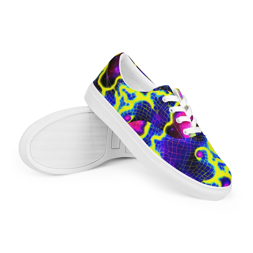 Neon Galaxy Grid on Men's Lace-Up Canvas Shoes — Right Front