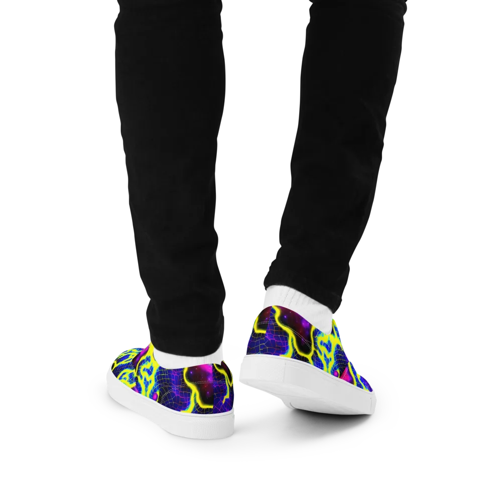 Neon Galaxy Grid on Men's Lace-Up Canvas Shoes — Back