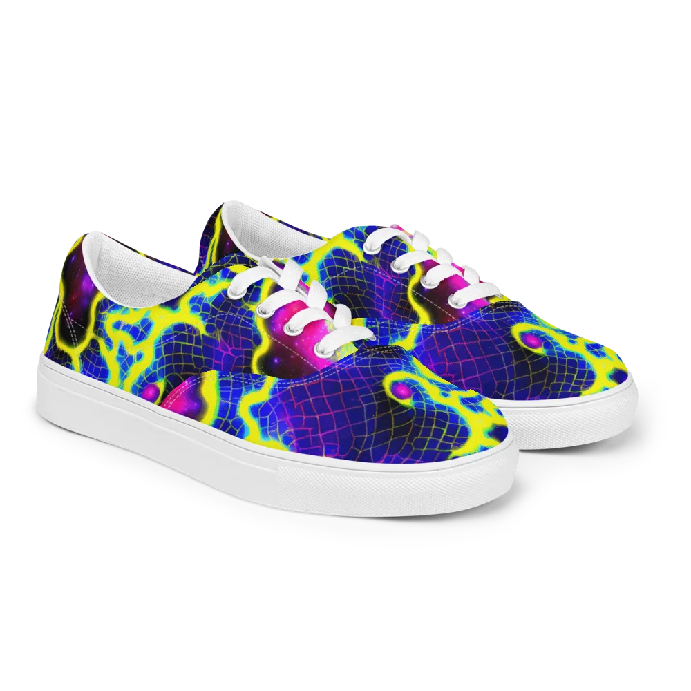 Neon Galaxy Grid on Men's Lace-Up Canvas Shoes — Right Front