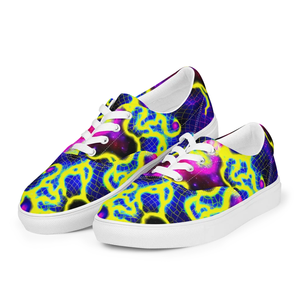 Neon Galaxy Grid on Men's Lace-Up Canvas Shoes — Left Front
