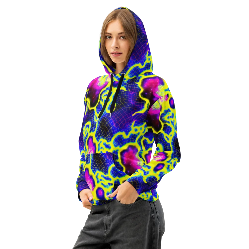 Neon Galaxy Grid on Cotton Hoodie — Left Front