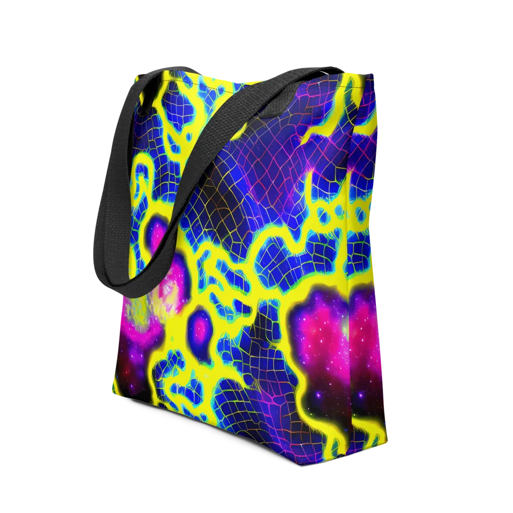 Neon Galaxy Grid on Tote Bag — Front