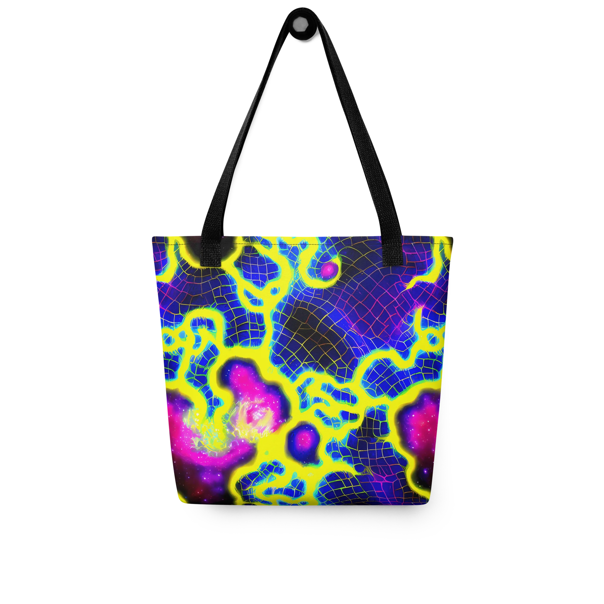 Neon Galaxy Grid on Tote Bag — Front