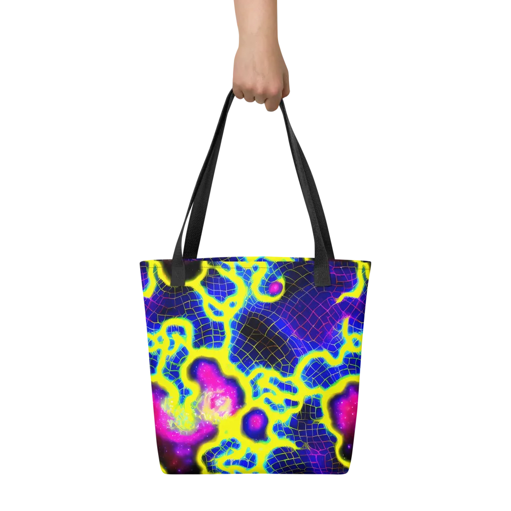 Neon Galaxy Grid on Tote Bag — Front