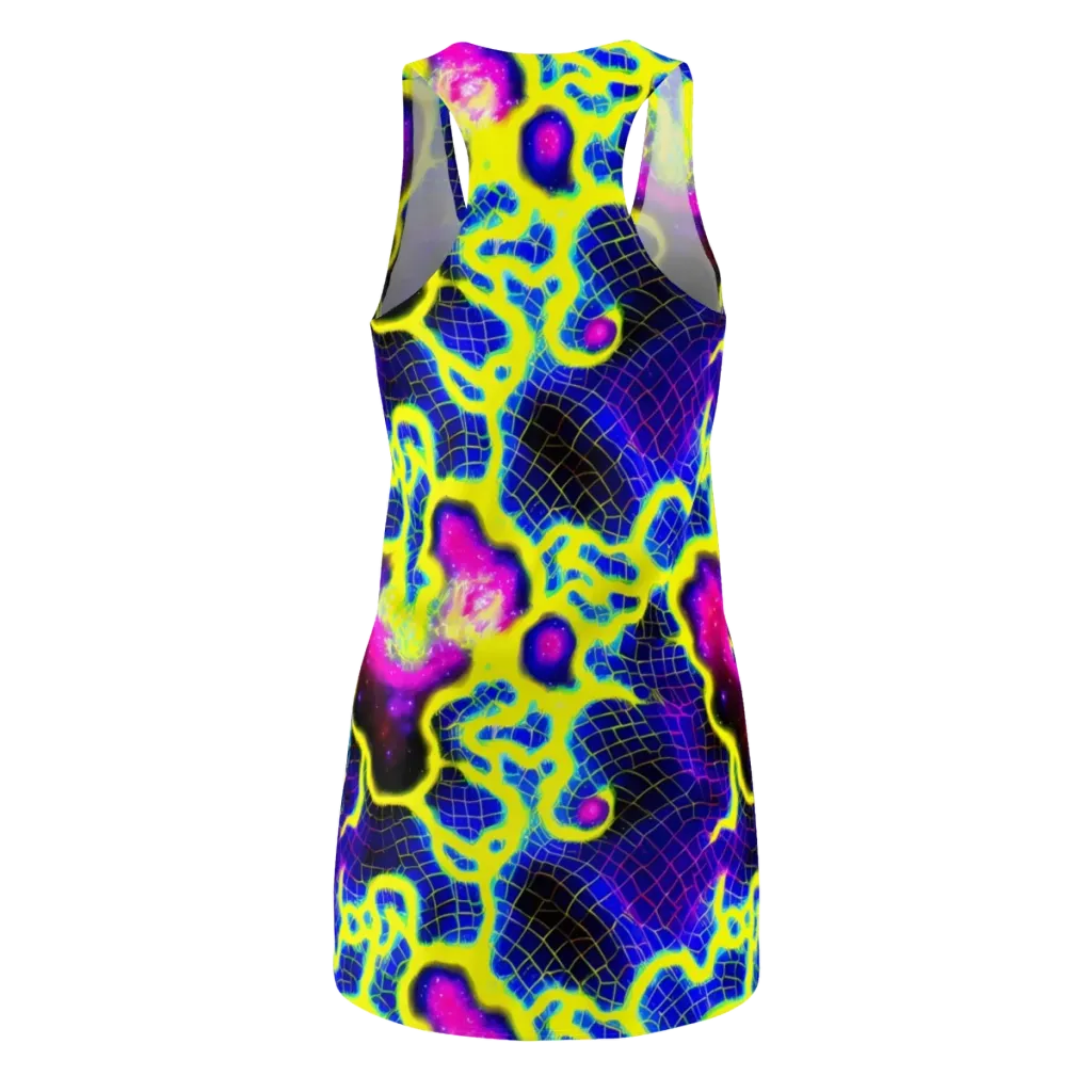 Neon Galaxy Grid on Racerback Dress — Back