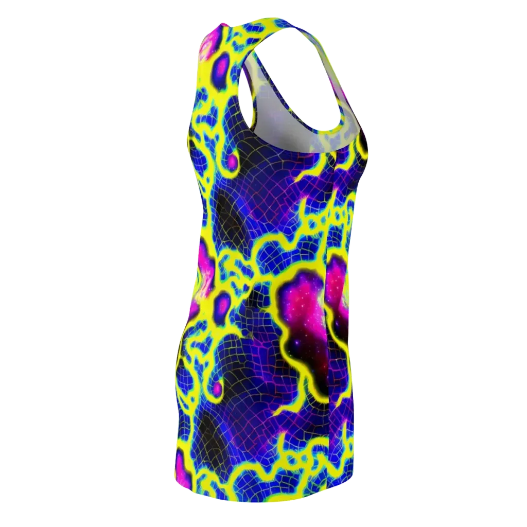 Neon Galaxy Grid on Racerback Dress — Back Side