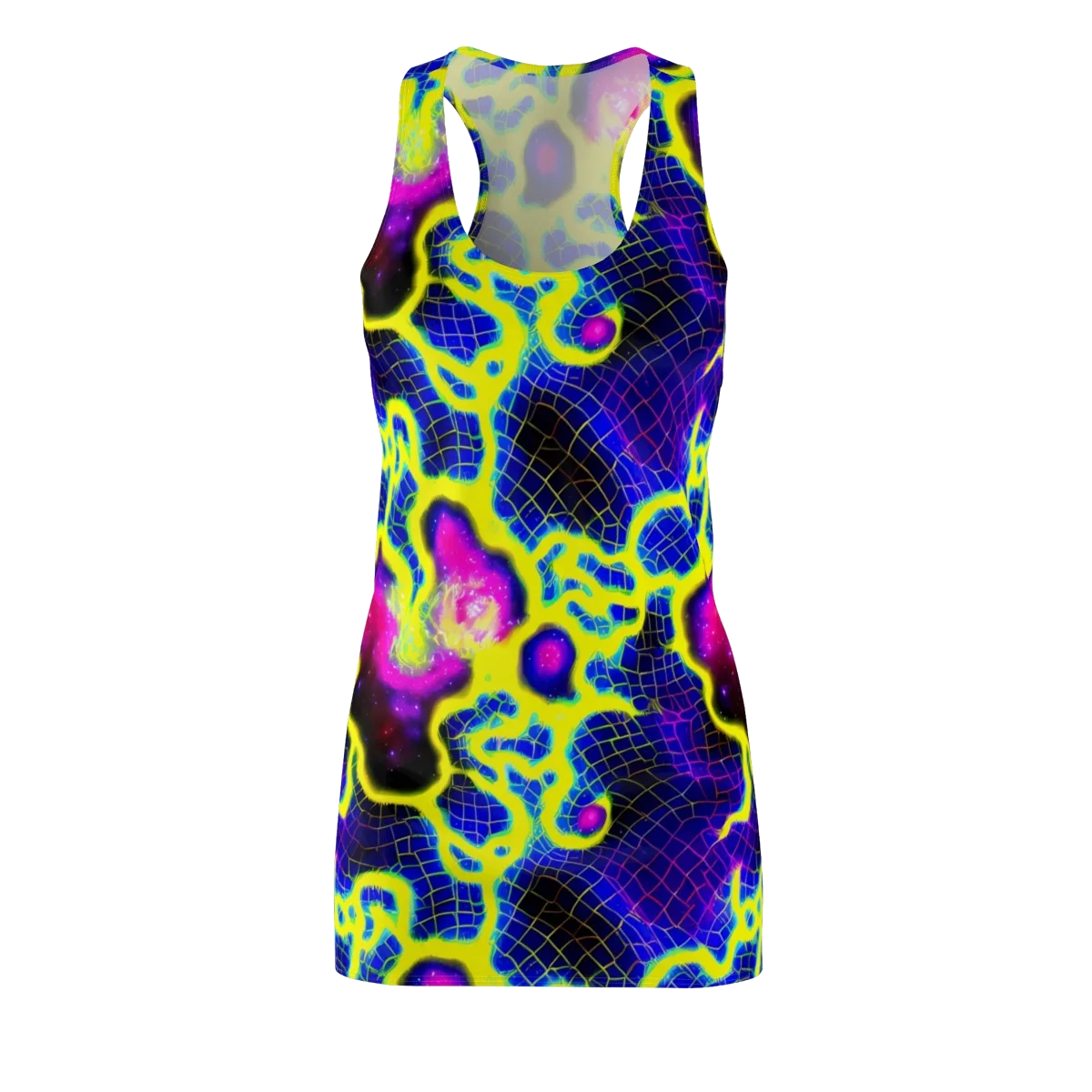 Neon Galaxy Grid on Racerback Dress — Front