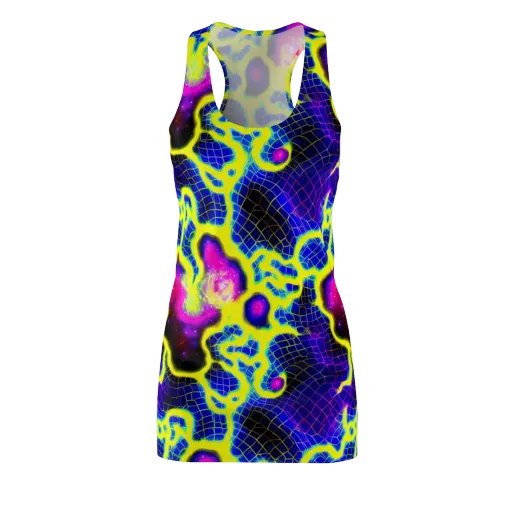 Neon Galaxy Grid on a Racerback Dress