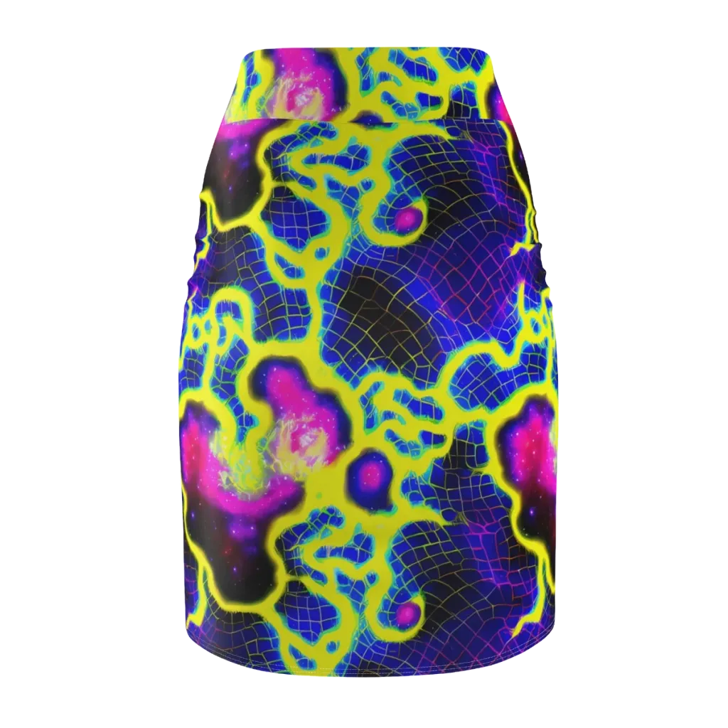 Neon Galaxy Grid on Pencil Skirt — Back