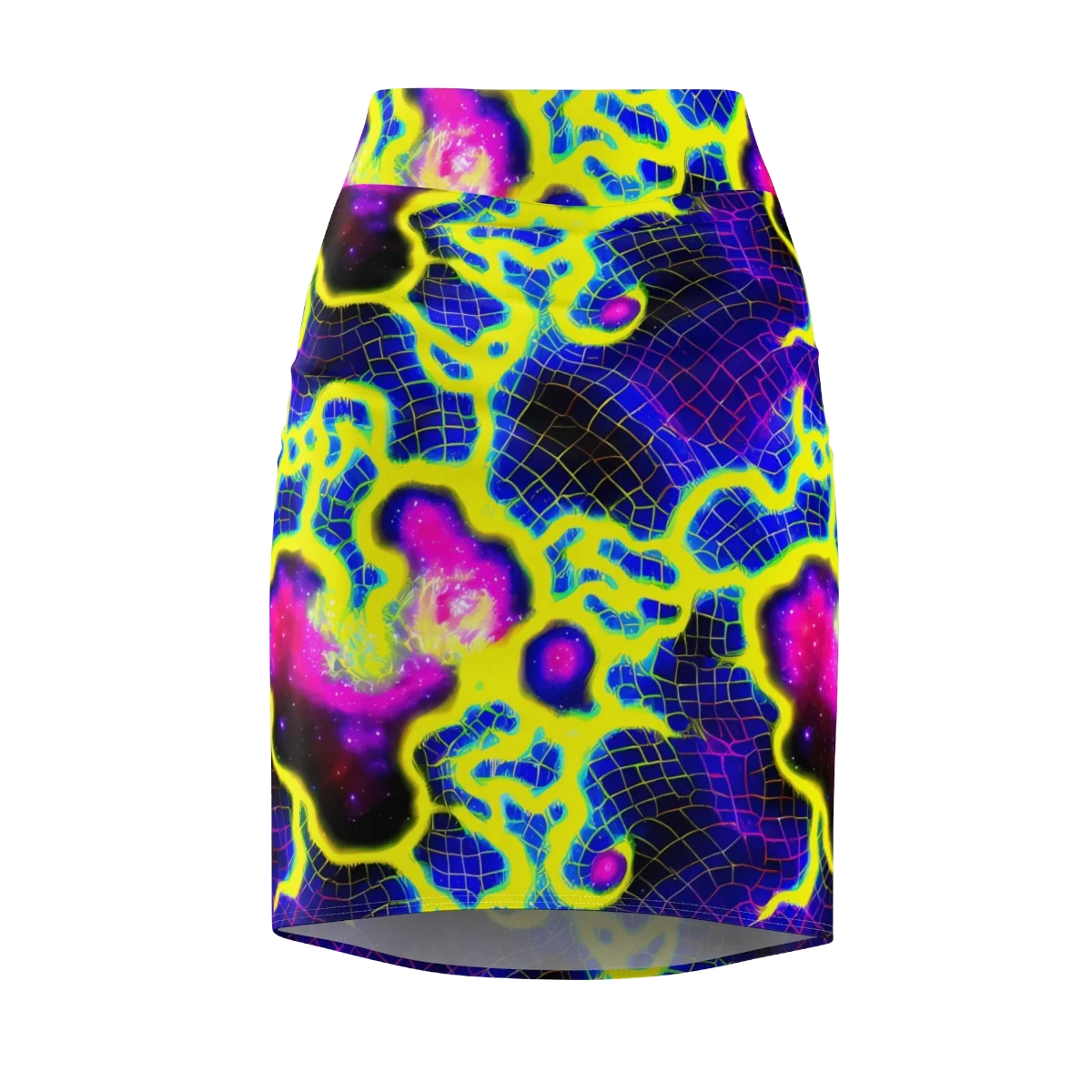 Neon Galaxy Grid on Pencil Skirt — Front