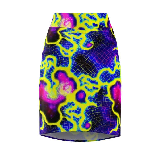 Neon Galaxy Grid on a Pencil Skirt