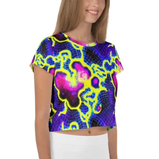 Neon Galaxy Grid on a Crop Tee