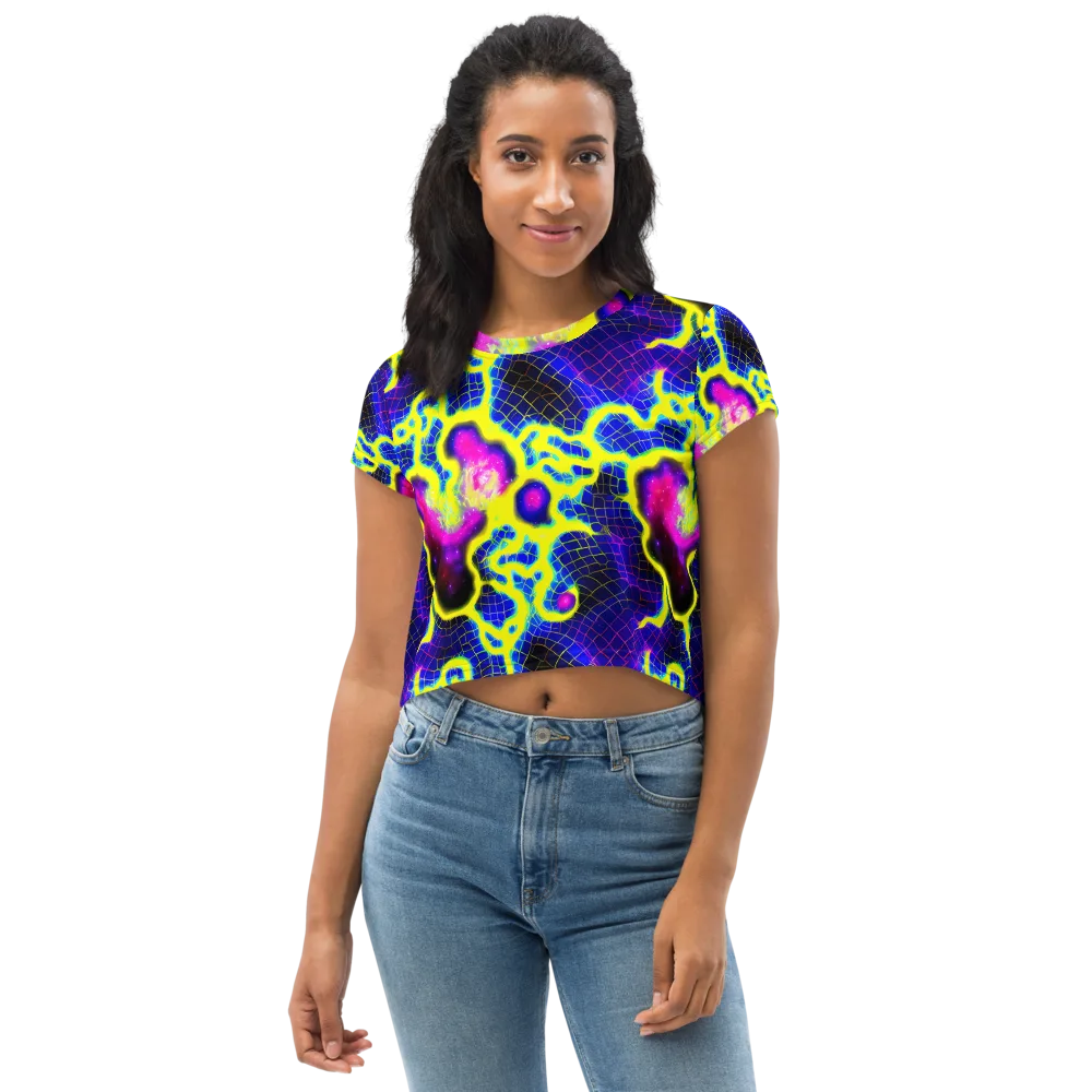Neon Galaxy Grid on Crop Tee — Front