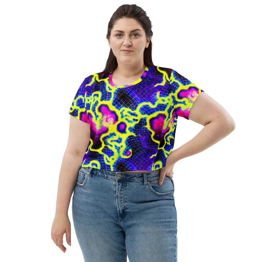 Neon Galaxy Grid on Crop Tee — Front