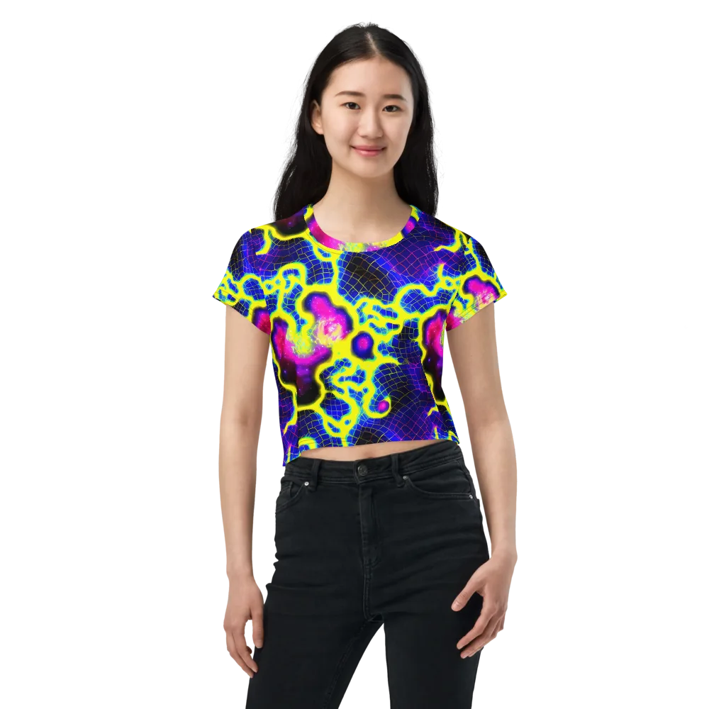 Neon Galaxy Grid on Crop Tee — Front