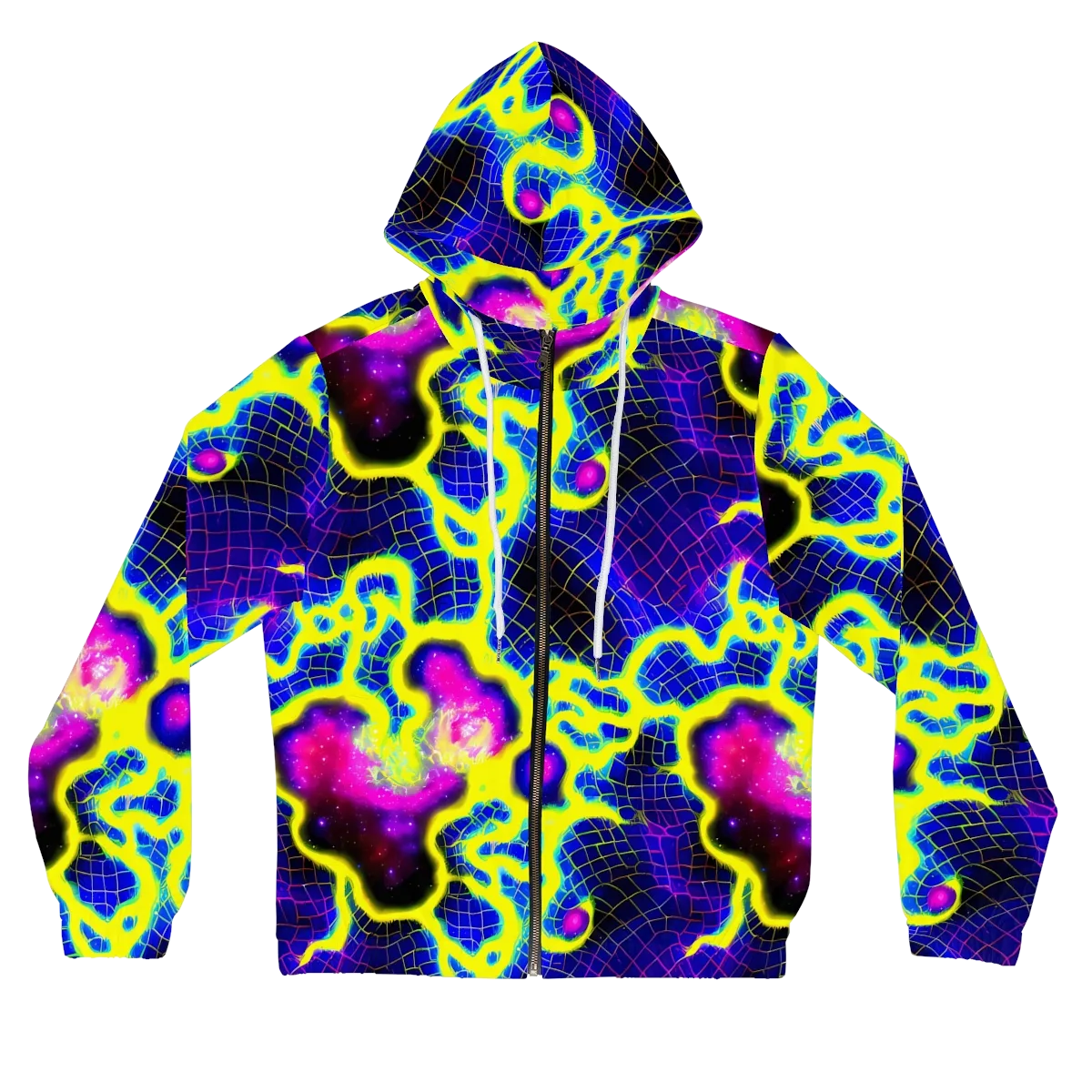Neon Galaxy Grid on Women's Full-Zip Hoodie — Front