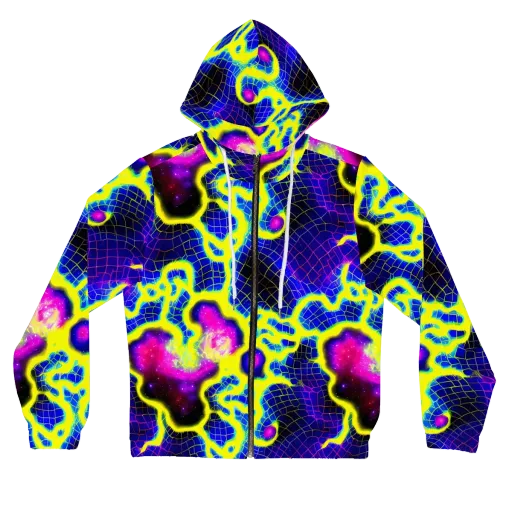 Neon Galaxy Grid on a Women's Full-Zip Hoodie