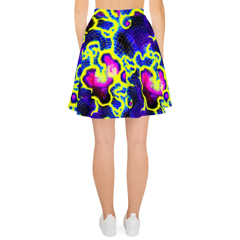 Neon Galaxy Grid on Skater Skirt — Back