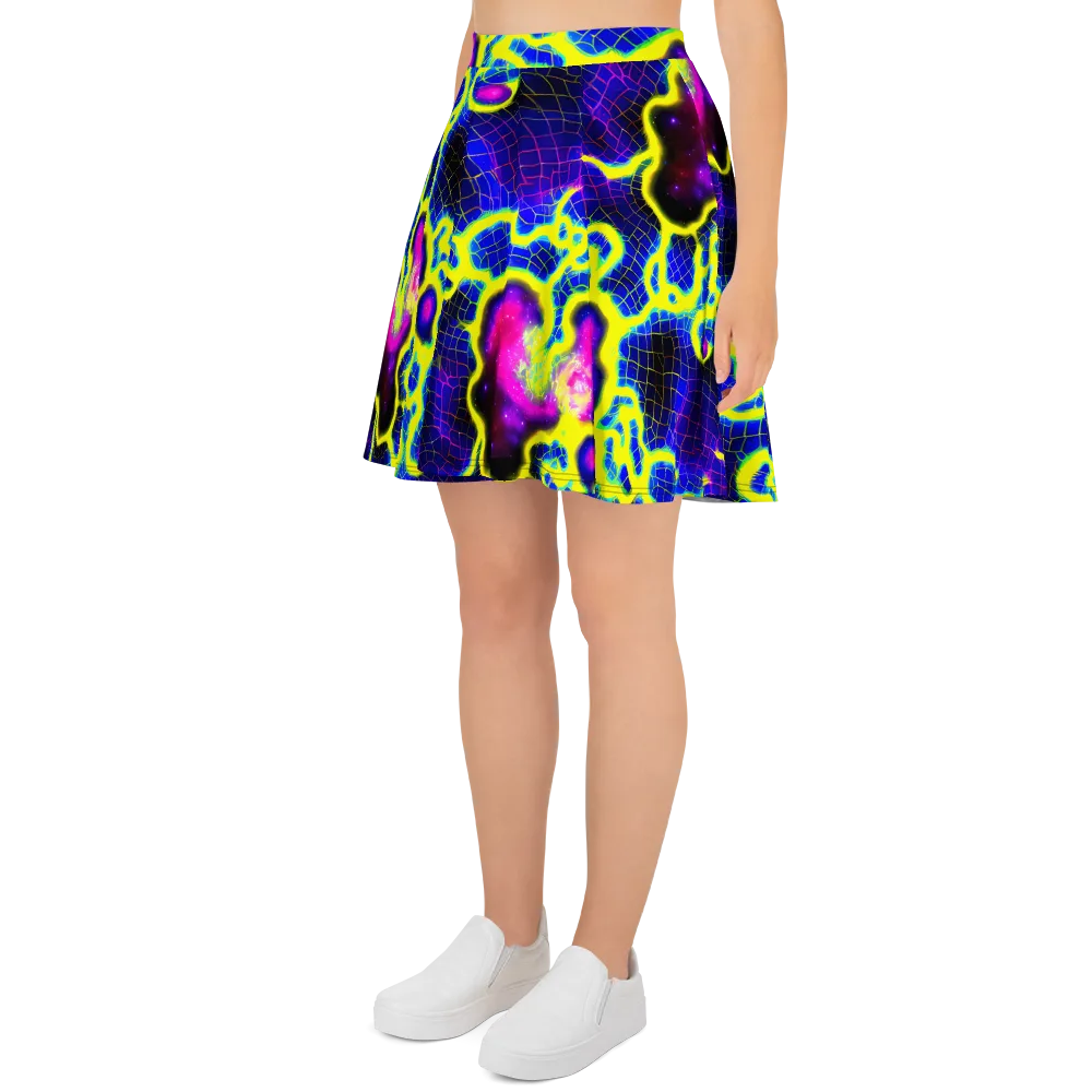 Neon Galaxy Grid on Skater Skirt — Left