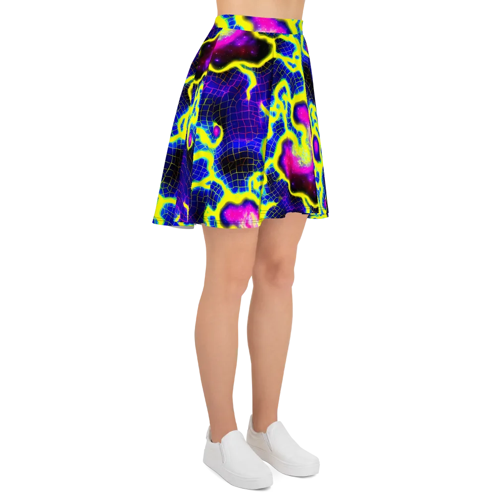Neon Galaxy Grid on Skater Skirt — Right