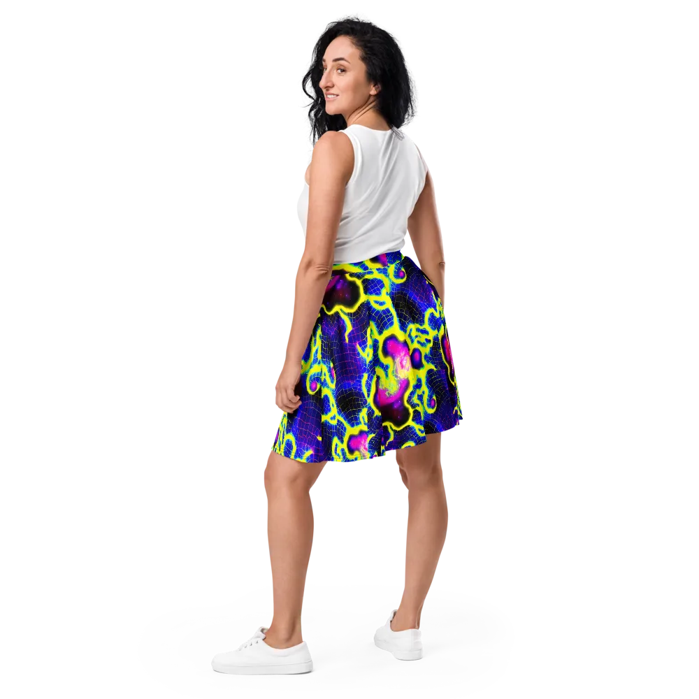 Neon Galaxy Grid on Skater Skirt — Back