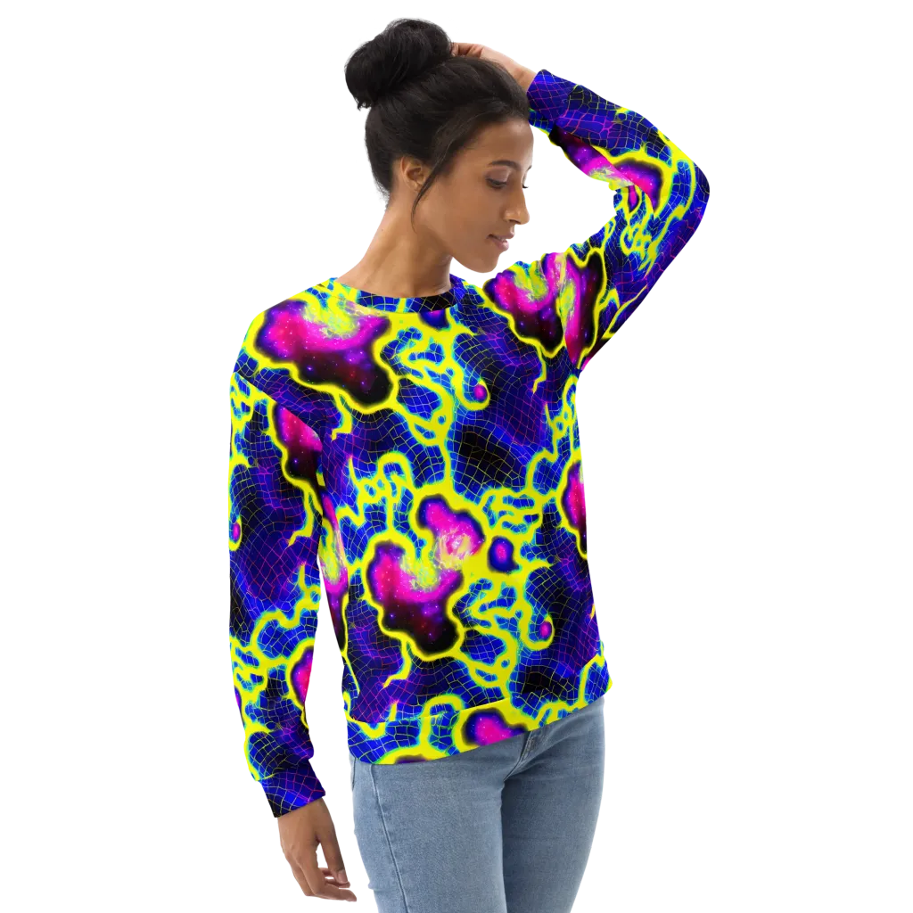 Neon Galaxy Grid on Sweatshirt — Right Front