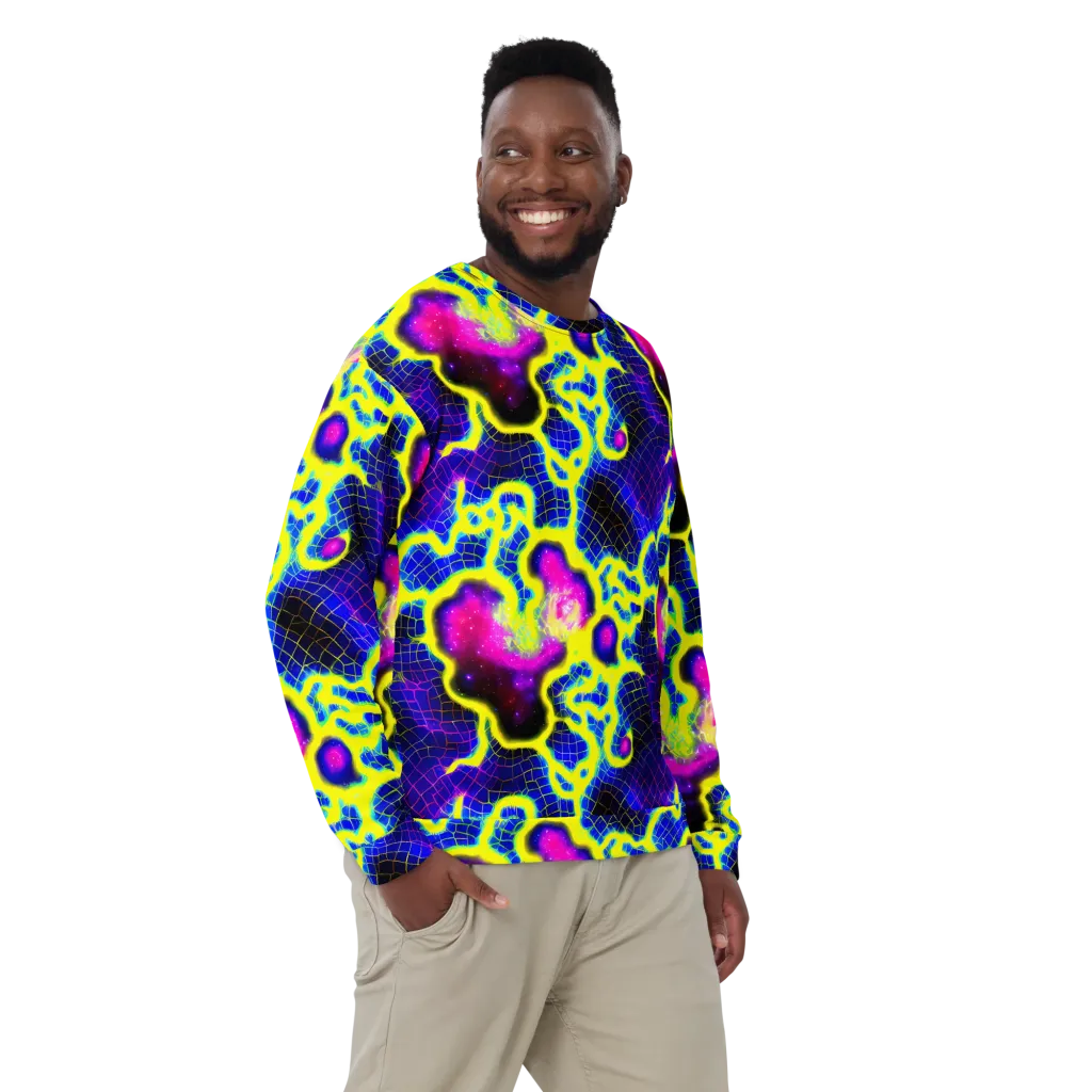 Neon Galaxy Grid on Sweatshirt — Front
