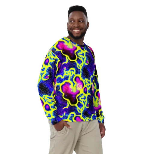 Neon Galaxy Grid on a Sweatshirt