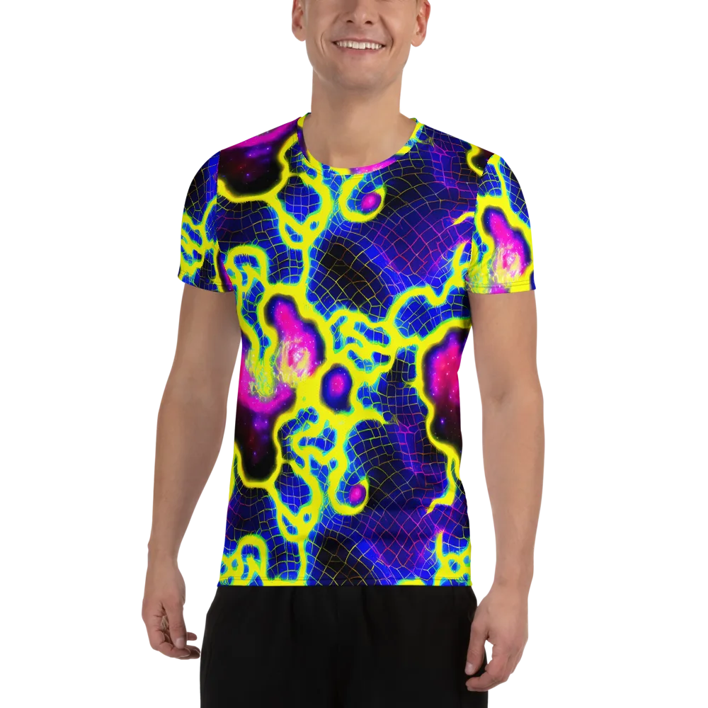 Neon Galaxy Grid on Men's Athletic T-Shirt — Front