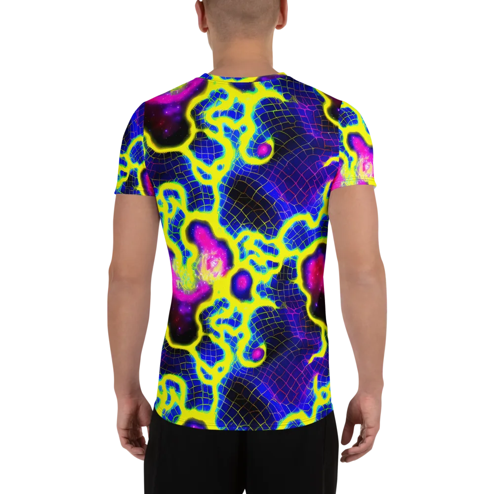 Neon Galaxy Grid on Men's Athletic T-Shirt — Back