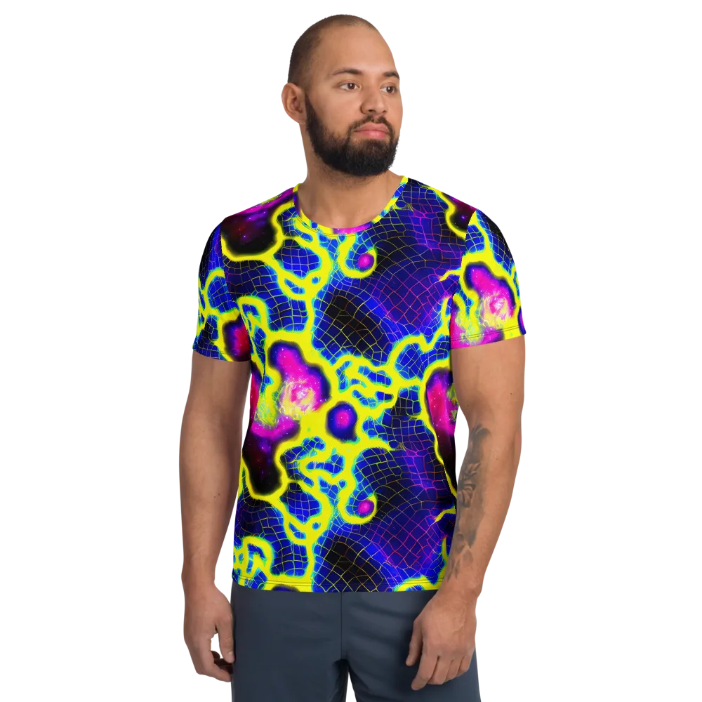 Neon Galaxy Grid on Men's Athletic T-Shirt — Front