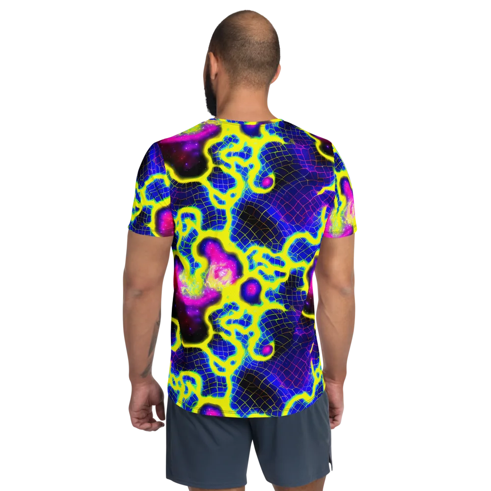 Neon Galaxy Grid on Men's Athletic T-Shirt — Back