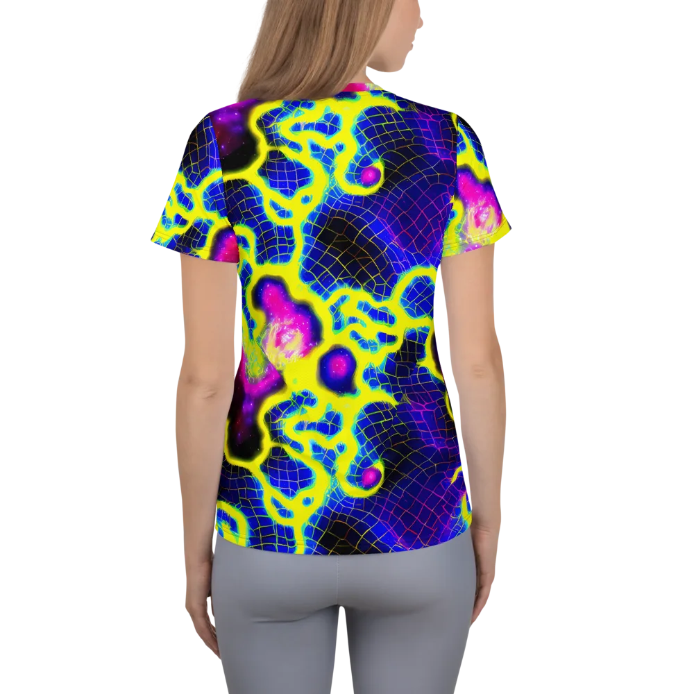 Neon Galaxy Grid on Women's Athletic T-Shirt — Back