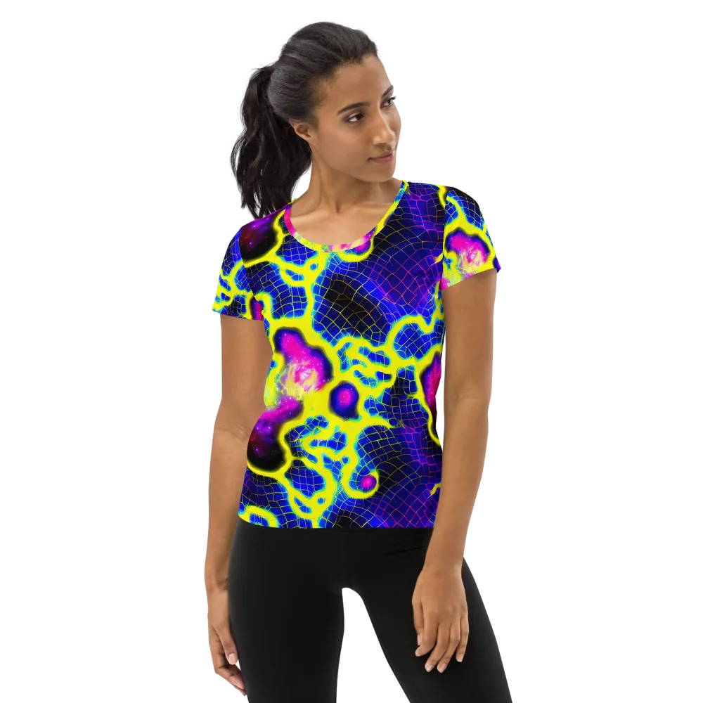 Neon Galaxy Grid on Women's Athletic T-Shirt — Front