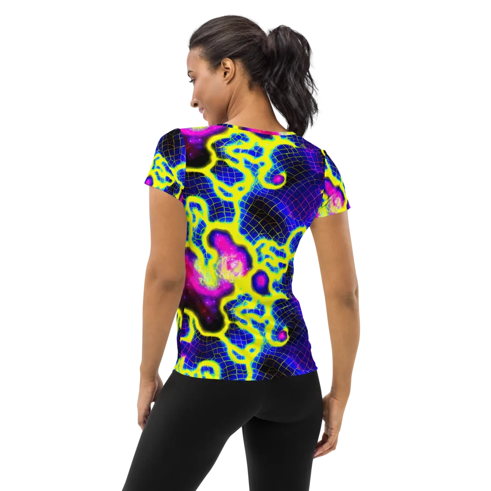 Neon Galaxy Grid on Women's Athletic T-Shirt — Back