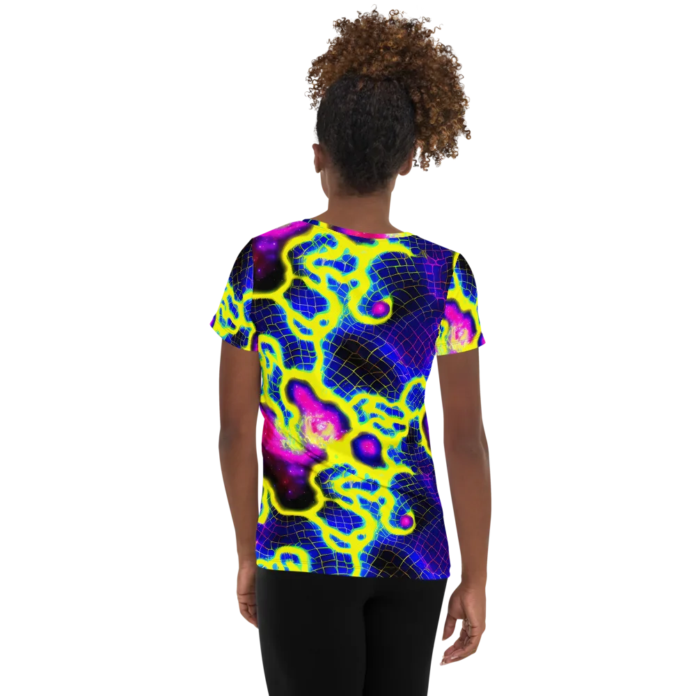 Neon Galaxy Grid on Women's Athletic T-Shirt — Back
