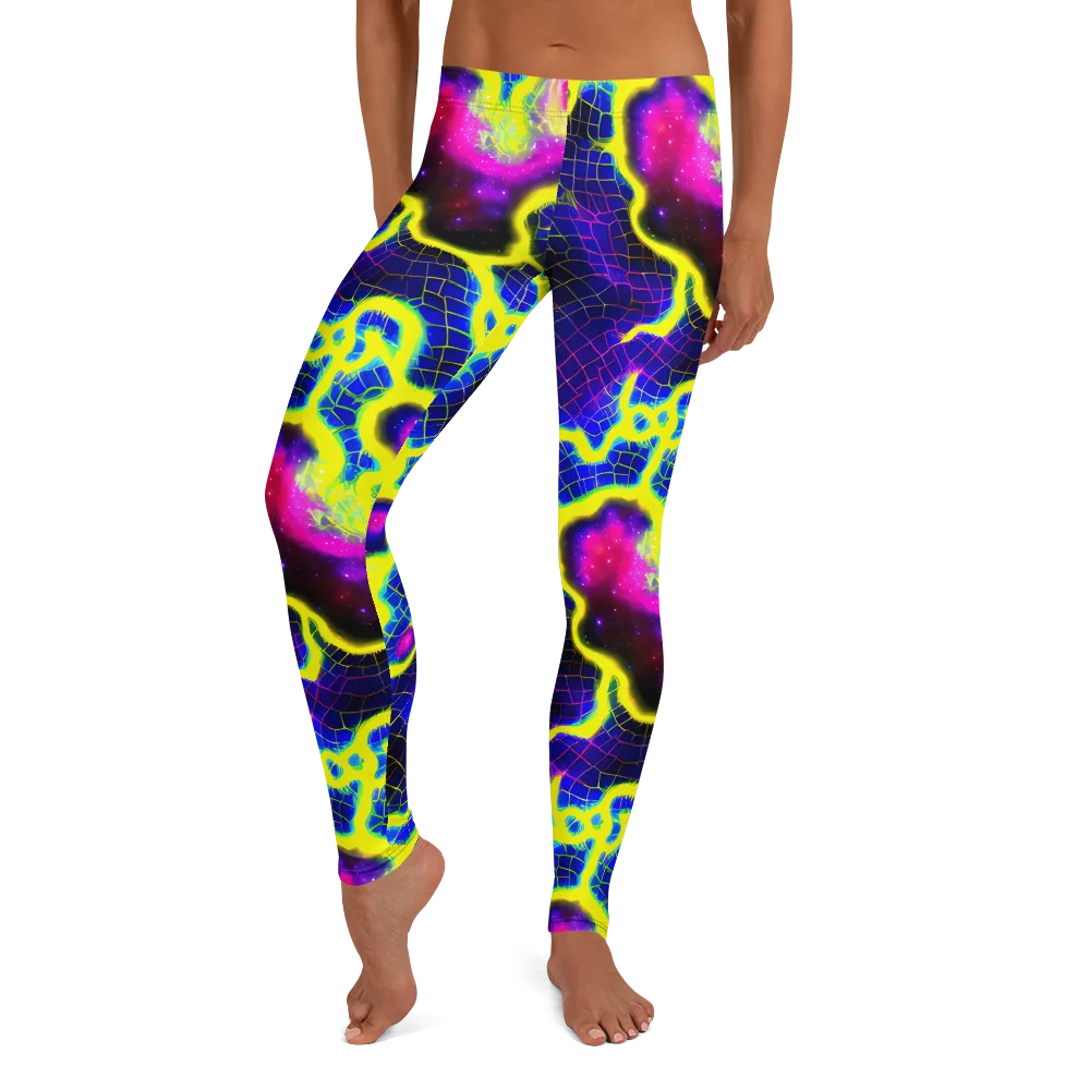 Neon Galaxy Grid on Leggings — Front