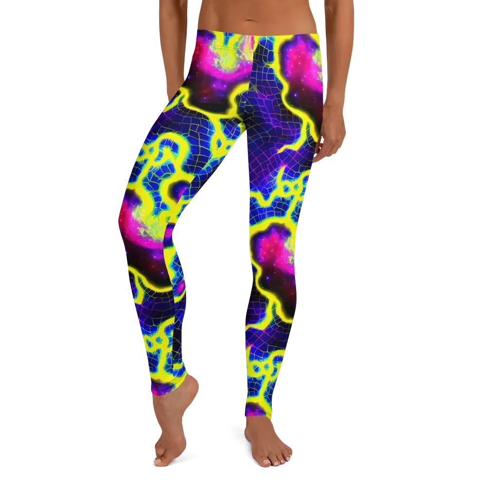 Neon Galaxy Grid on Leggings — Front